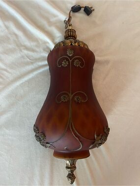 Amber Glass Globe Swag Pendant Light Fixture Vintage 60s